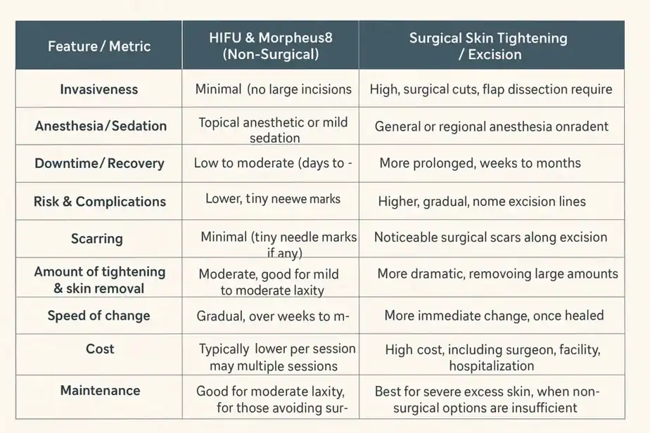 Table showing benefits of Lipo Freeze 2 U Hampton Court treatments for skin tightening following weight loss injections.